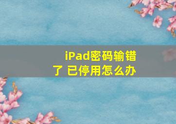 iPad密码输错了 已停用怎么办